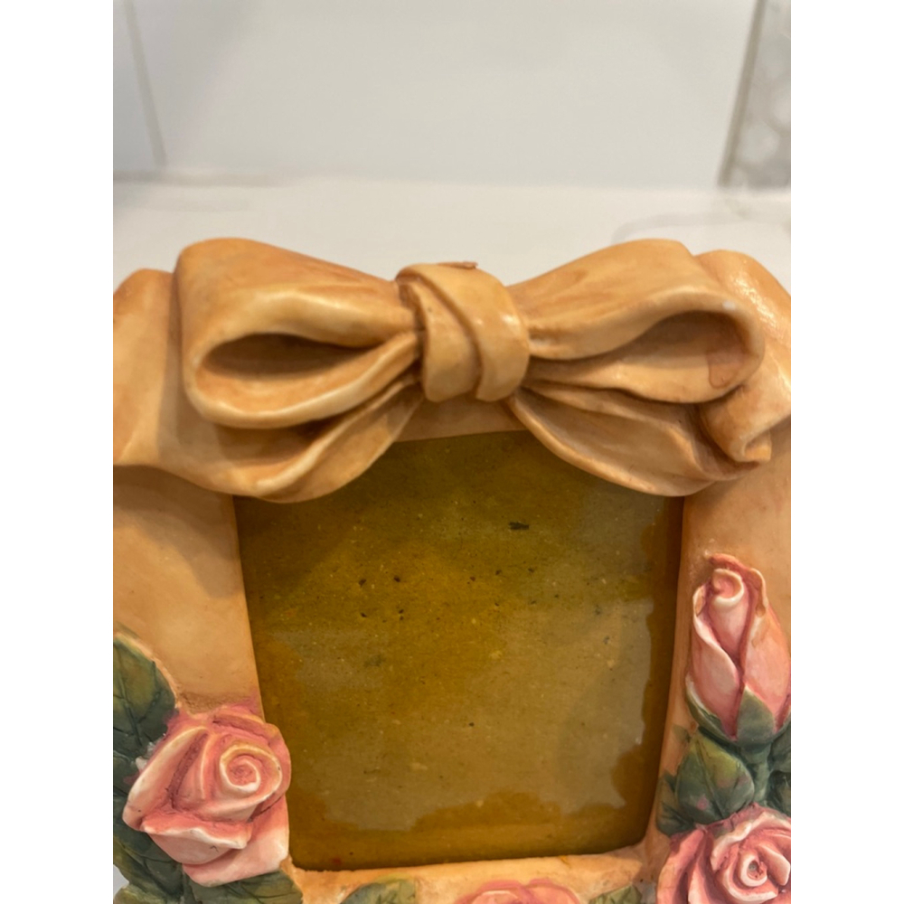 Vintage 90s Pink Rose Bow Picture FrameTable Top Standing Romantic Cottagecore - Picture 4 of 10